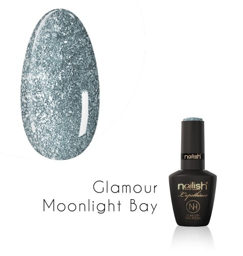Oja Semipermanenta Glamour Moonlight Bay, Gel Make Up Builder Glitter Milky White 15ml